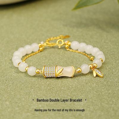 Xingcheng S925 Hetian Jade Bamboo Double Bracelet - Chinese Niche Style Jewelry