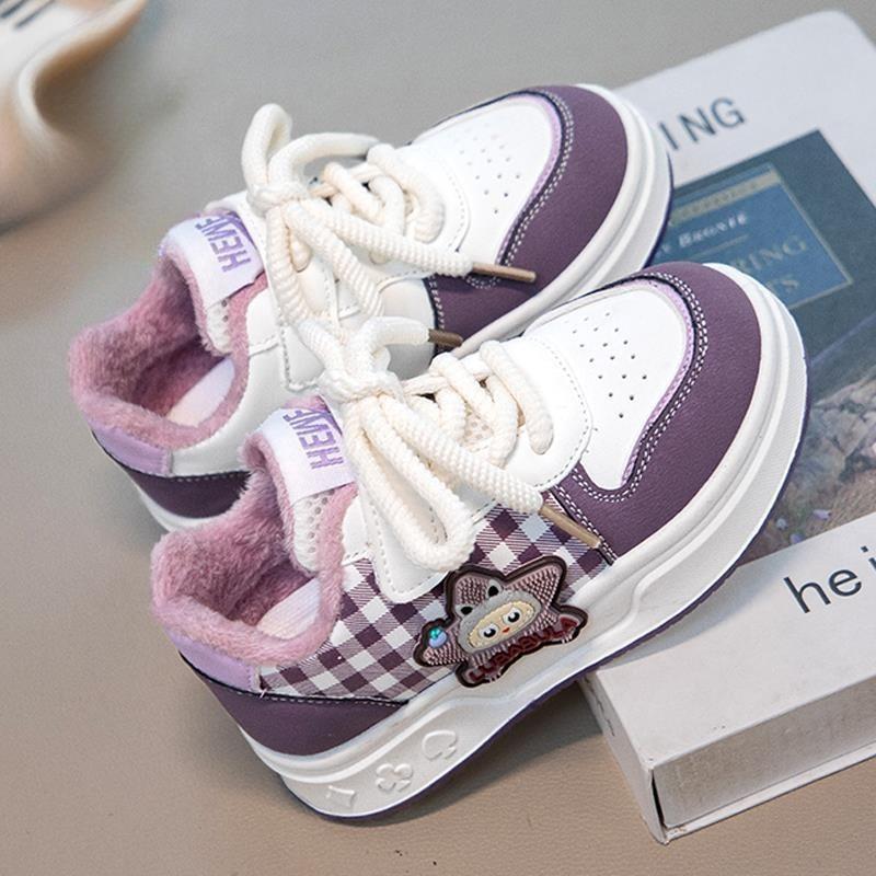 Autumn and Winter Girls' Fleece-lined Warm Sports Shoes Fashionable Double-cotton Shoes Children's Casual Sneakers