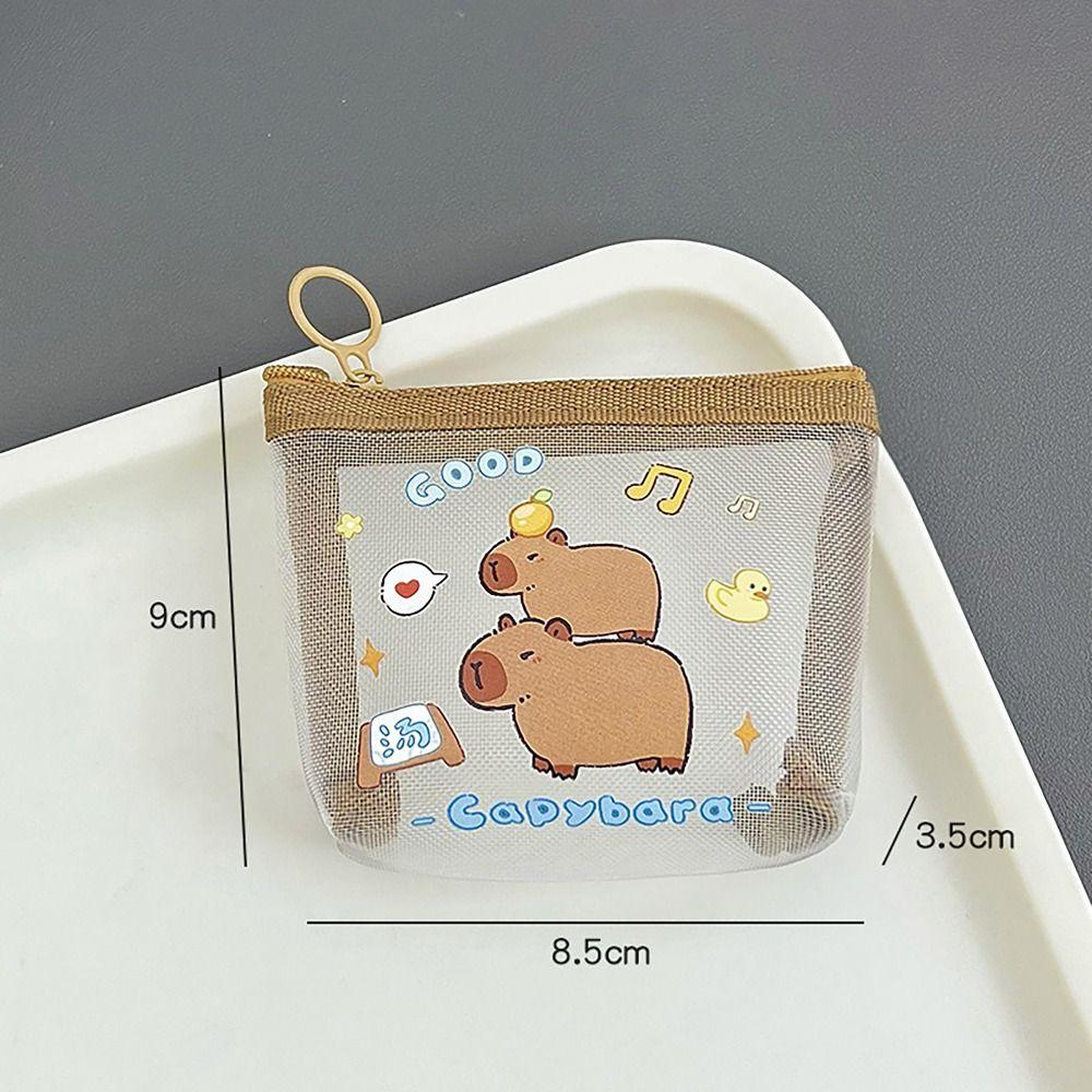 Mesh Coin Wallet Fashion Capybara Rabbit Panda Cartoon Anime Mini Wallet Key Card Lipstick Holder for Student Girls