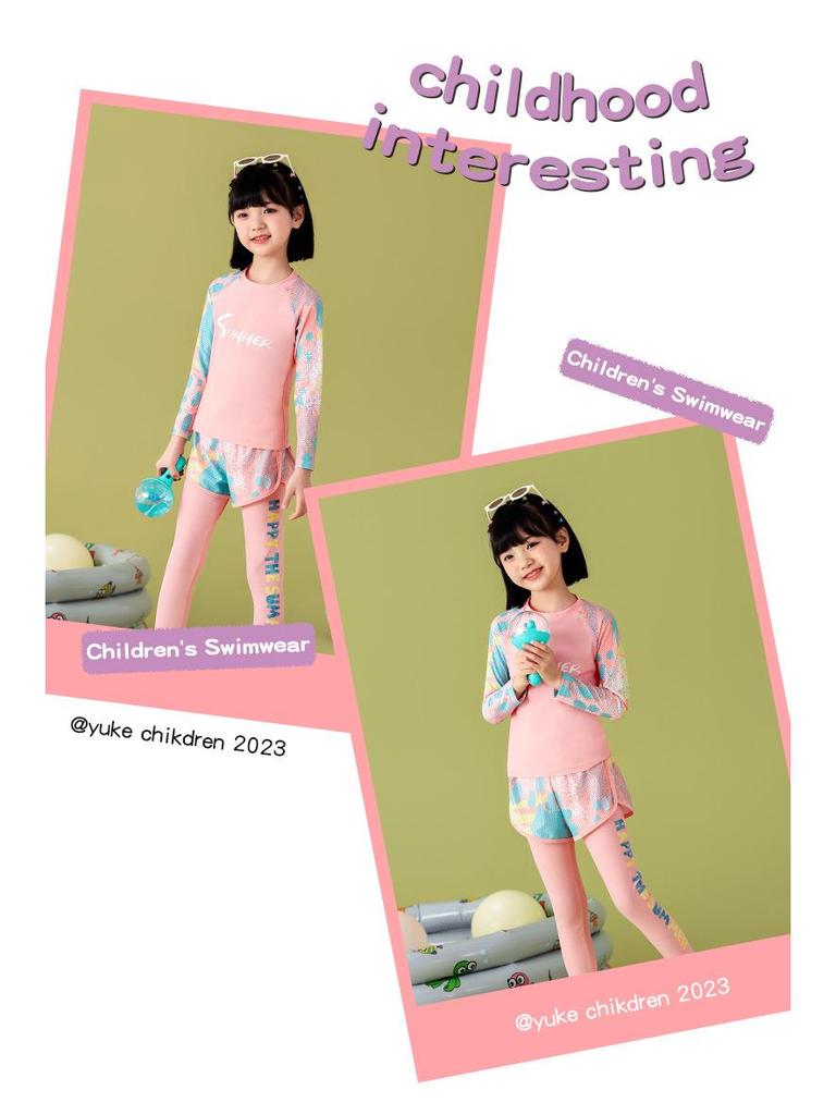 Maillot de bain pour fille à manches longues et pantalon - Protection solaire d'été, Tailles S/M/L