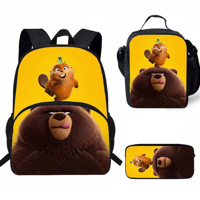 Kids Backpack Set With Lunch Bag Pencil Case - Cartoon Animal Design Grade 1-2 Students Ergonomic Spine Support Oxford