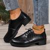Retro Lace Up Low Top Shoes for Women Autumn 2025 New British Style PU Leather Size 36-43 Mid Heeled Loafers Zapatos De Mujer