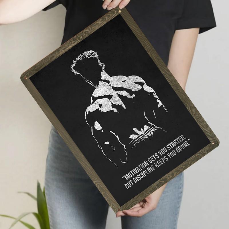 Motivational Muscle Man Silhouette Metal Tin Sign Gym Wall Art Home Decor Painting 7.9x11.8In(20x30cm)