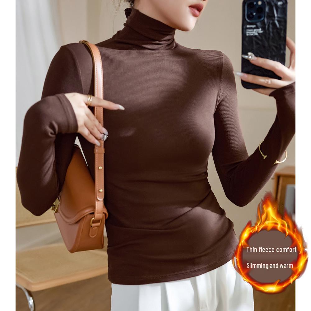 Top Feminino Slimming Elástico de Algodão Canelado Gola Alta Manga Longa - Outono/Inverno 2025