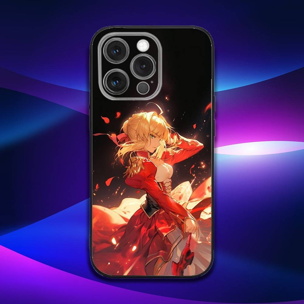 F-Fate Stay S-Saber Night Phone Case For iPhone 16e,16,15,14,13,12,11,Pro,X,XS,Max,XR,Plus,Mini Soft Black Cover