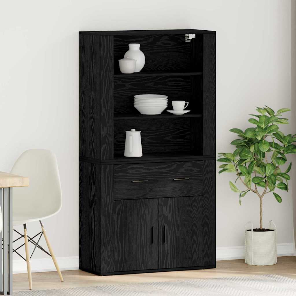 Highboard Black Oak Effect 80 x 33 x 150 cm Engineered Wood