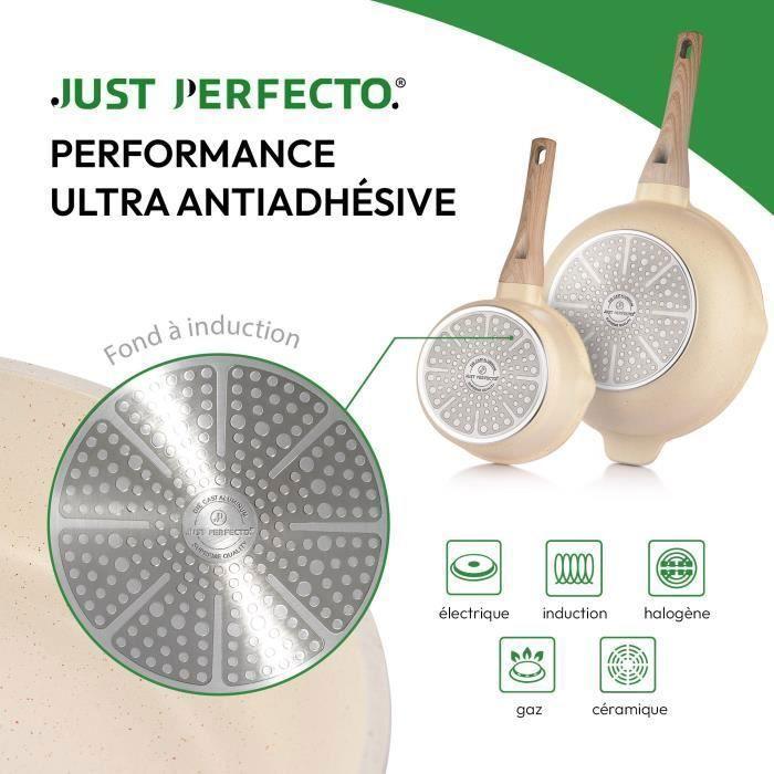 Batterie De Cuisine Induction 13 pièces JUST PERFECTO - Set De Casseroles Et Poeles - Tous Feux Dont Induction - Aluminium - Beige