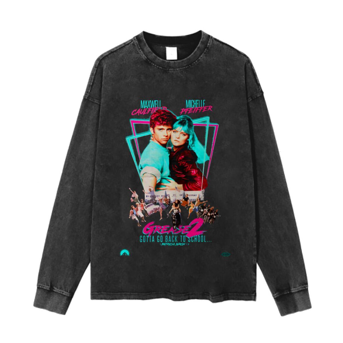 Grease 2 Movie Poster Themed Design Washed Cotton Vintage Solid O Collared Long Sleeve T Shirt For Men & Women - Men s Summer... S разноцветный