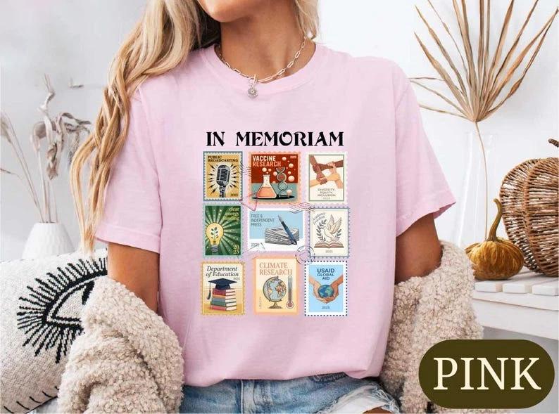 

Pro-Democracy T-Shirt, Retro In Memoriam Stamp Top, Anti-Fascism Political Tee, Re 3XL