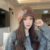 Butterfly Pattern Drawstring Beanie Cap Windproof Ear Protection Hat Knitted Woolen Hat  for Women