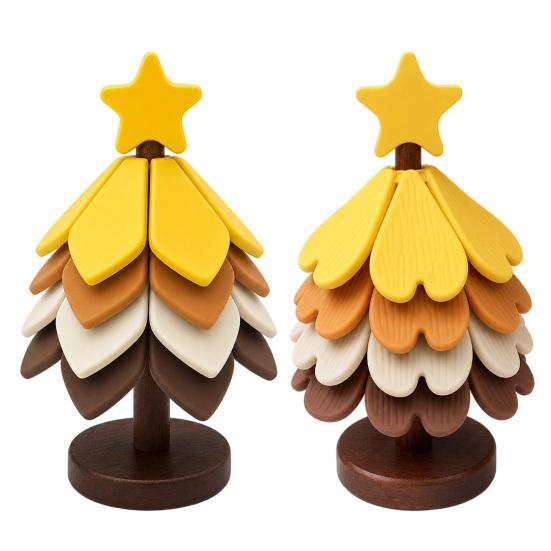 Anti Scald Silicone Mat Christmas Tree Shaped Trivet Set, Collapsible Heat Resistant Hot Pad Folding Kitchen with Storage Stand, Space Saving