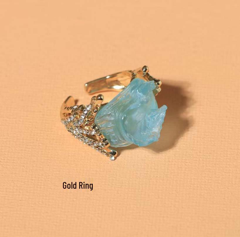 Sky Blue Sea Wave Jewelry Set: Resin Necklace, Earrings & Ring