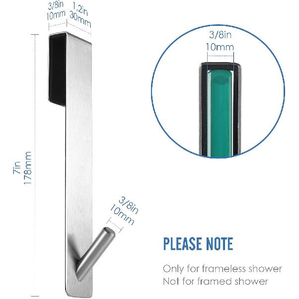 Simtive Extended (7-Inch) Over Door Hooks for Bathroom Frameless Glass Shower Door, Towel Hooks, 2-Pack, Silver