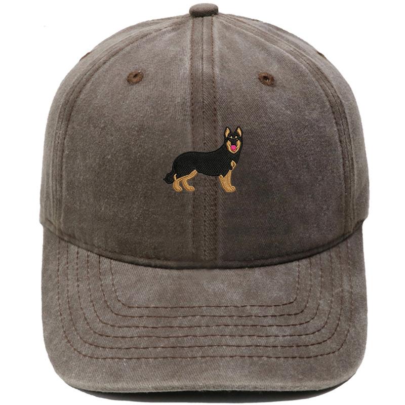 Cartoon German Shepherd Puppy Embroidered Baseball Cap Animal Washed Retro Daddy Hat Men's and Women's Casual Sun Hat