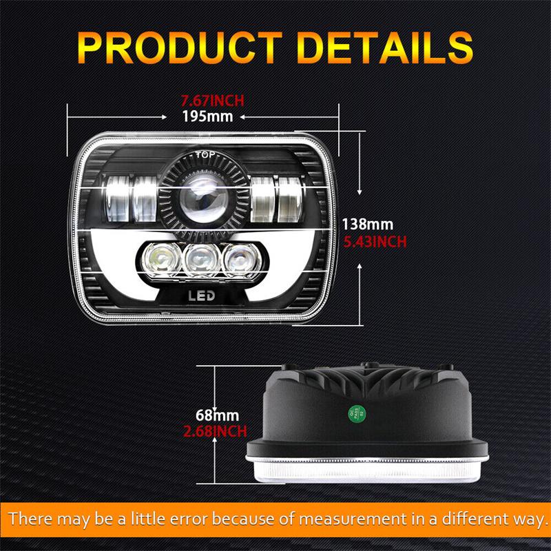 7X6 5X7 Inch Square Led Low/Long Beam Spotlight, Headlight, Drl, Turn Signal, Waterproof For Jeep Cherokee Xj, Car Accessories