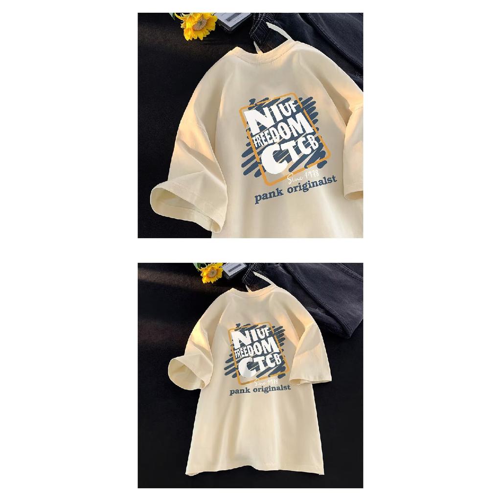 American Retro Summer INS Trendy Brand Hip-Hop Half-Sleeve Loose Plus Size Trendy Round Neck Casual Letter Short Sleeve T-Shirt for Men