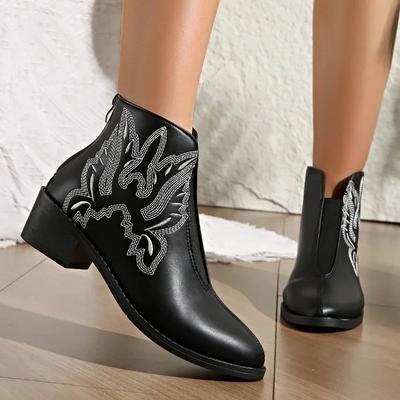 Winter Embroidery Pointed Toe Women's Boots Back Zip 2024 Women's Shoes Ankle Elegant Med Heel Plus Size Modern Boots Botas