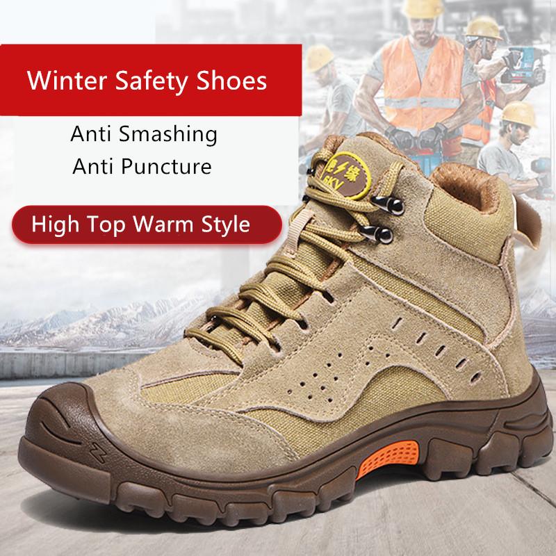 Scarpe da lavoro invernali con puntale in acciaio, scarpe da ginnastica antinfortunistiche alte alla caviglia, antiperforazione, calde e protettive, antiscivolo, stivali da lavoro invernali