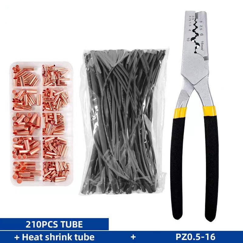 

210 шт. Мідний з’єднувальний дріт 3:1 термозбіжна трубка для подвійного клею та кліщі для обжиму Copper Tube+Tool Set