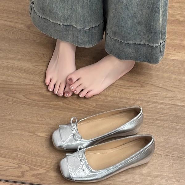 Schafsleder-Version~ Leder kleine Innenhöhe erhöhende Mary Jane Schuhe Damen Französische Retro Schleife Ballerinas Einzelschuhe