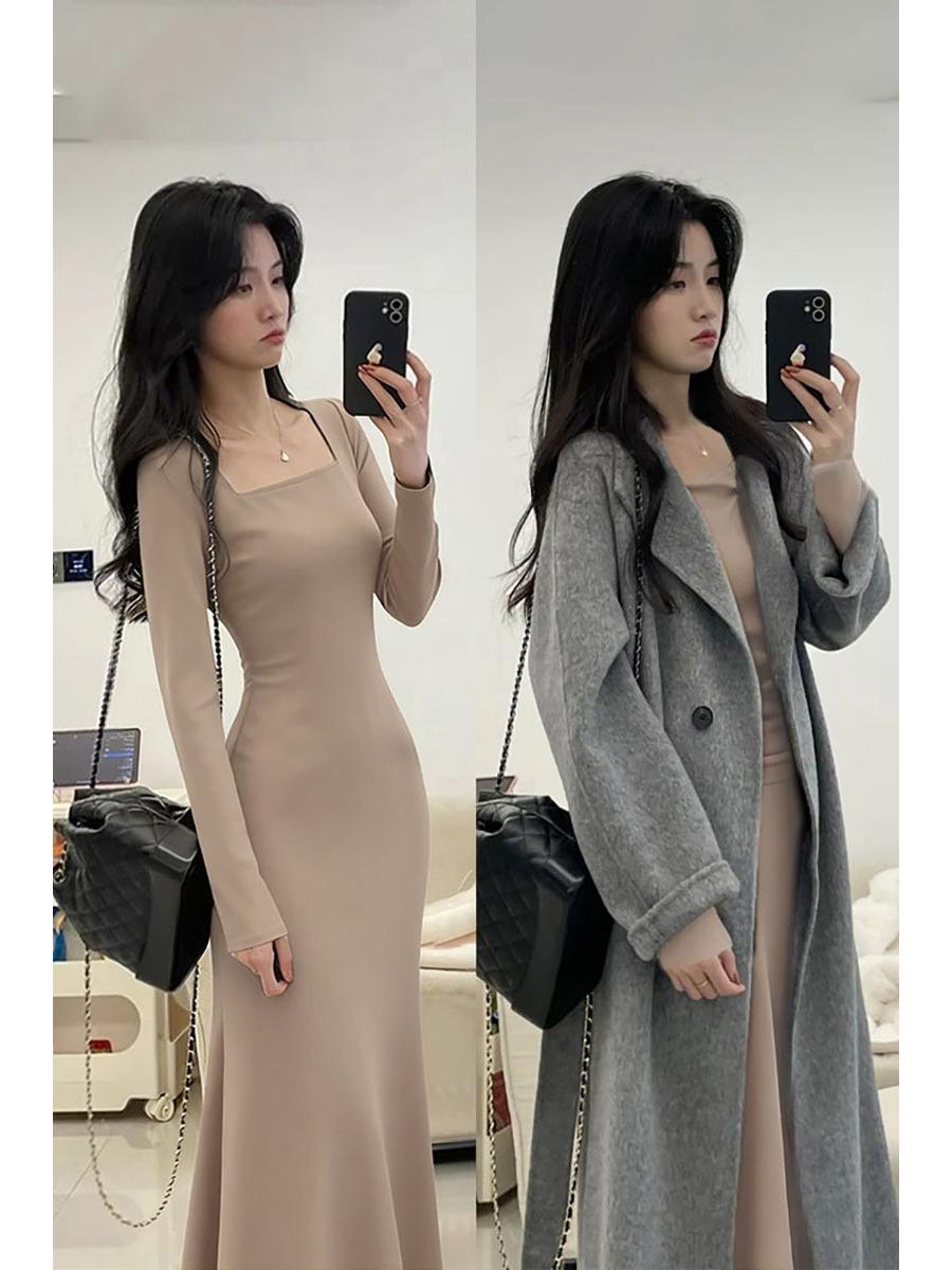 

Women s Black Velvet Thickened Fishtail Bodycon Dress - Winter 2025 Collection M