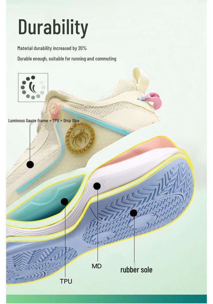 Unisex Luminous Low-Top Basketball Shoes with Rotary Buckle, Wear-Resistant Mesh Upper, Ideal for Spring and Summer Training.