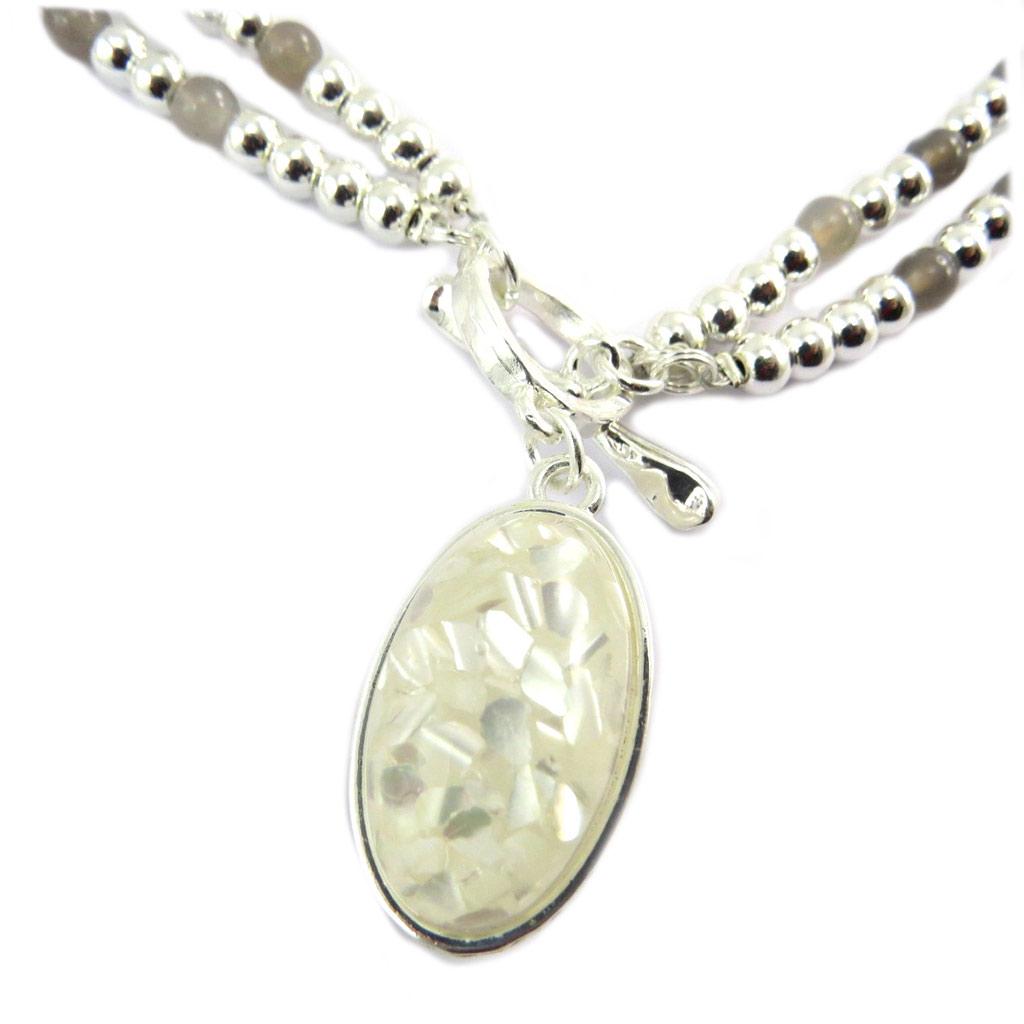 Les Trésors De Lily [P8482] - Silver Gray 'Scarlett' Designer Necklace - 2 Rows - 30x20 Mm