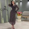 2024 Autumn Women's Elegant Print Dress with Round Neck and Flared Sleeves