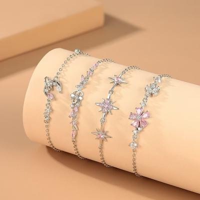 S925 Sterling Silver Peach Blossom Bracelet for Women Elegant Micro Inlaid Zirconia Minimalist Delicate Jewelry
