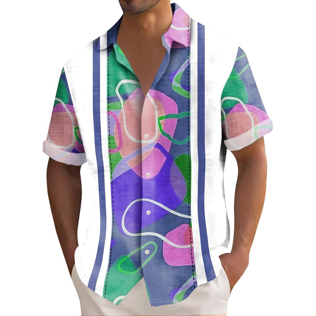 Hawaiiaans overhemd voor heren, vintage button-down bowlingshirts voor heren, zomerstrandshirt met korte mouwen