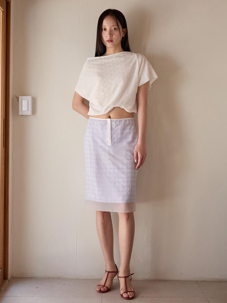 Piiipi Wet Button Midi Mermaid Skirt_Lavender Check
