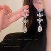 European and American Exaggerated Diamond-encrusted Flower Bow Fringed Earrings Personalized Earrings Internet Celebrity Temperament Earrings
