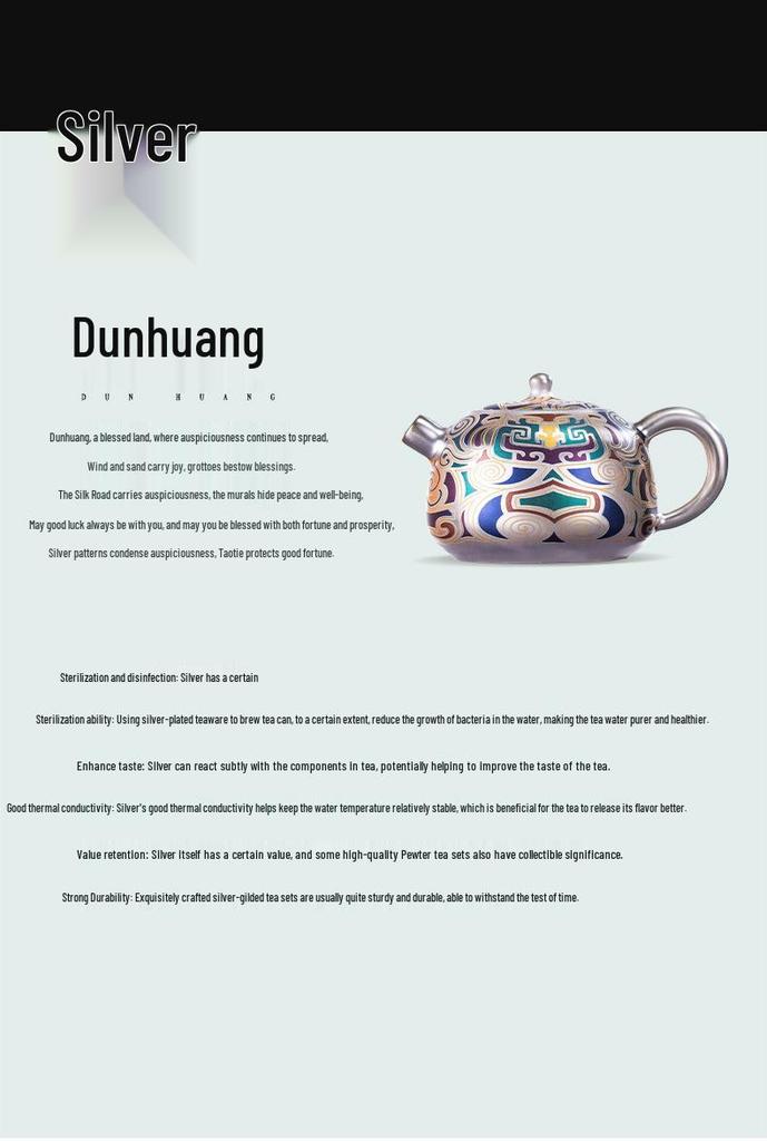 Dunhuang Gilded Silver Tea Set: Perfect Gift for Elders, Teachers, Corporate Events, or International Souvenirs.