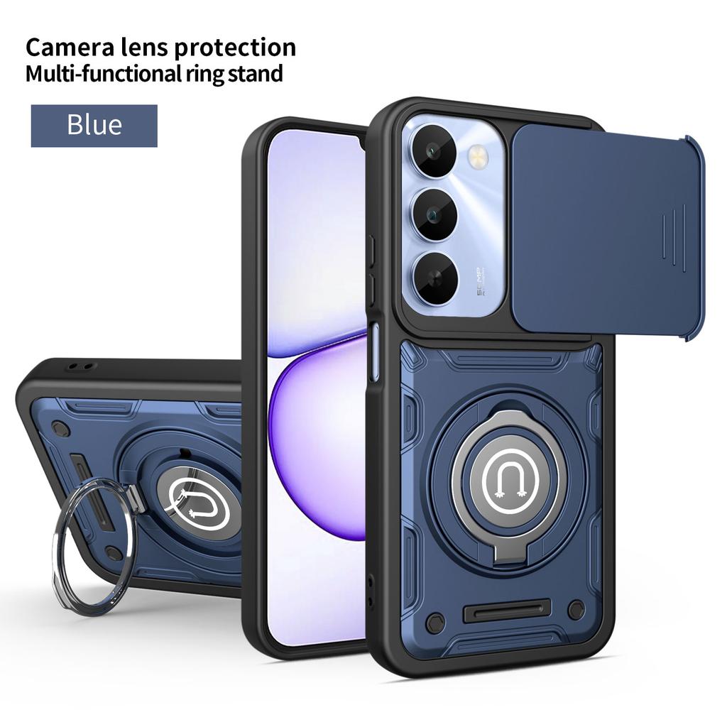 Anti-slip Armor Case For Realme C100 4G C100x C100i Slide Camera Lens Protection Ring Stand TPU Frame Plastic Phone Cover Fundas