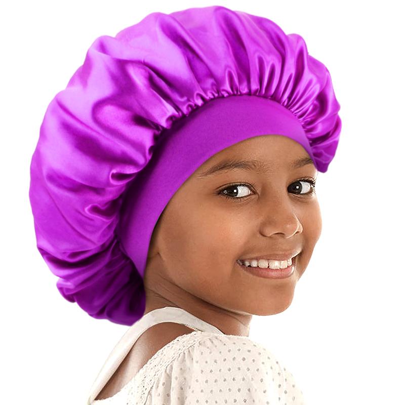 Kids Sleeping Cap Satin Night Sleep Cap Wide Band Elastic Turban Headwear Bonnet Hair Care Cap Infant Bonnet Toddler Hat