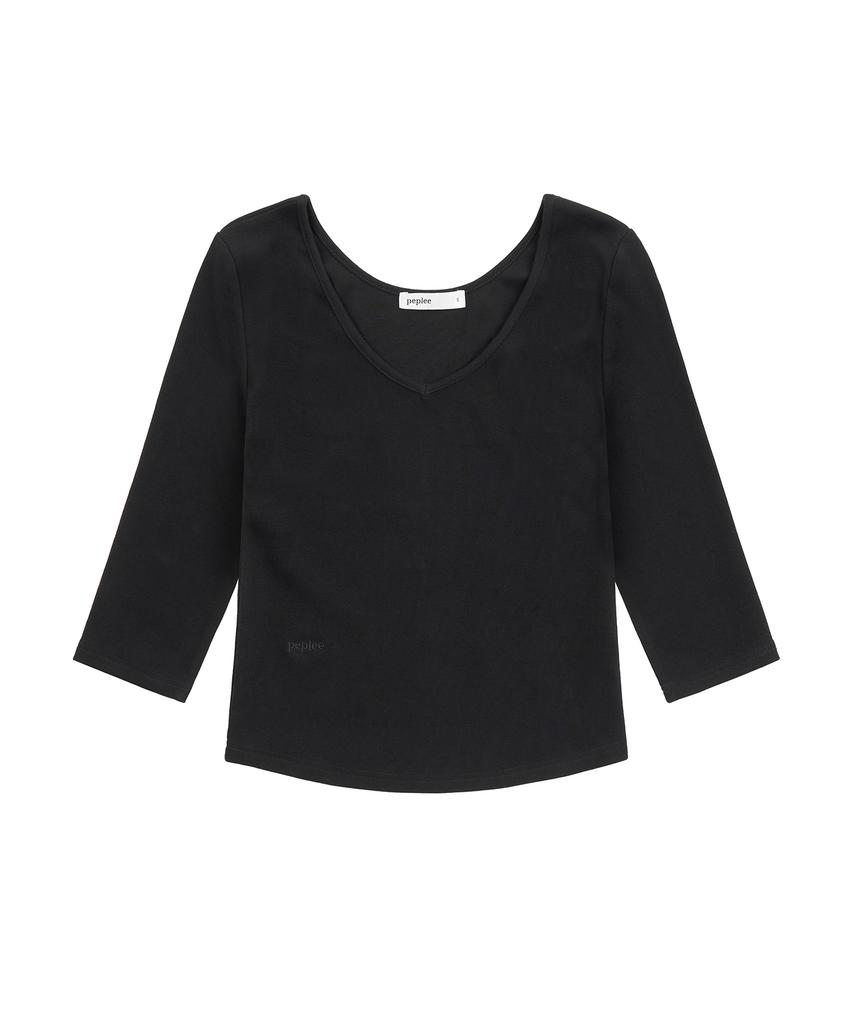Pepeulli V-Neck 3/4 Sleeve Tee (Black)
