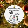 First Christmas As a Family Ceramic Ornament 2024, New Parents Gifts for Couples Mom Dad Newborn, New Mom Dad Baby Gifts Ideas, Baby 1st Ornament