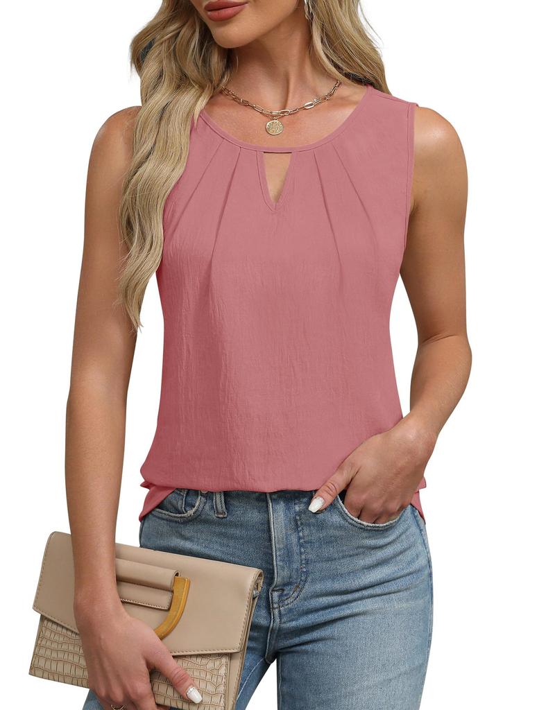 Summer Pleated T-shirt Chiffon Hollow Sleeveless Top