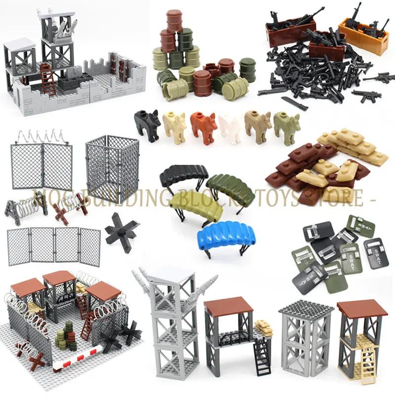 MOC Militärszene Spielzeugzubehör Bausteine Blockbasis Soldaten Armeefiguren Waffe Stacheldraht Sandsäcke Serie