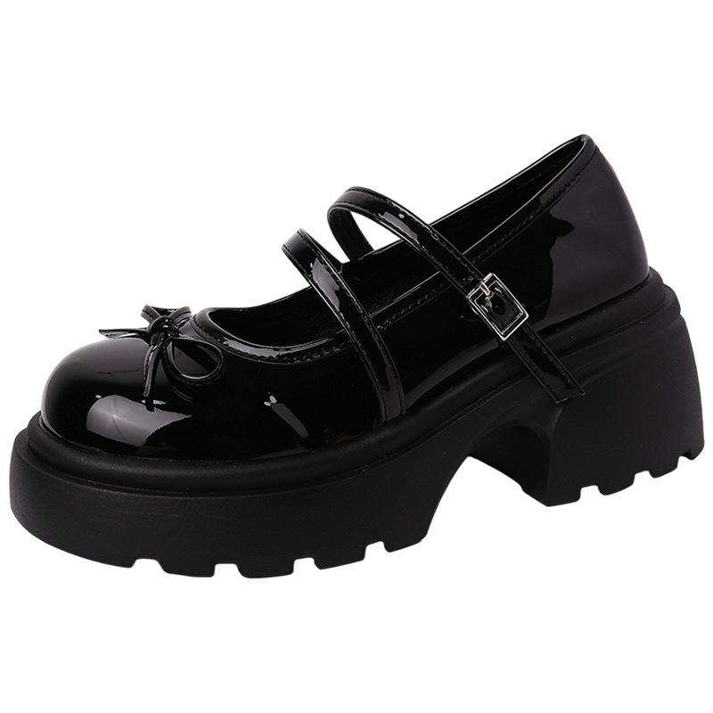 French bow thick sole height increase Mary Jane shoes women's 2025 new summer wear with skirt retro single shoes