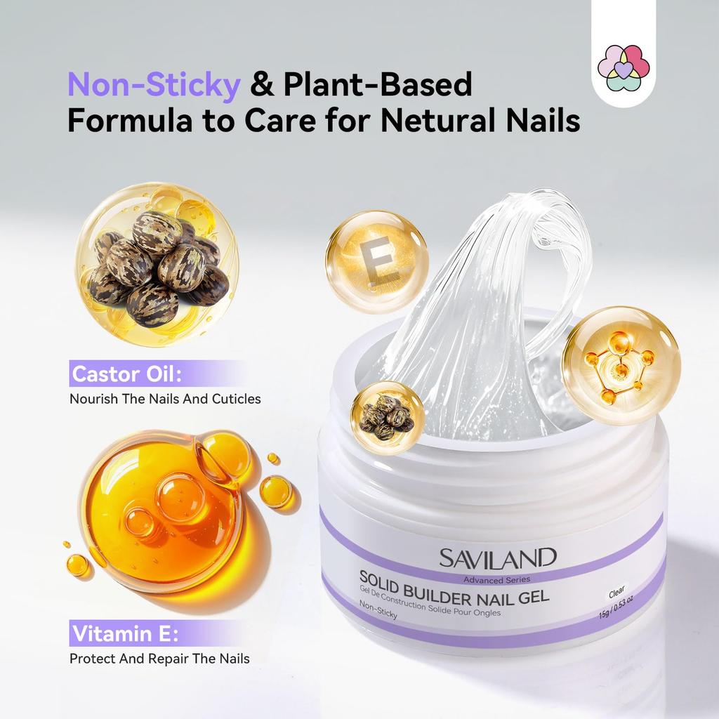 SAVILAND 3D Nail Builder Advanced Solid Builder Nail Gel Clay Gel Clear Hard Gel Function Nail Extensions Nail Art Sculpting Salon Gentle on Nails 15g