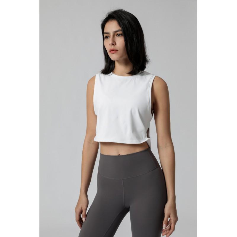 Women Sleeveless Dance Stage Top Solid Color Stretchy Gym Yoga Workout Vest