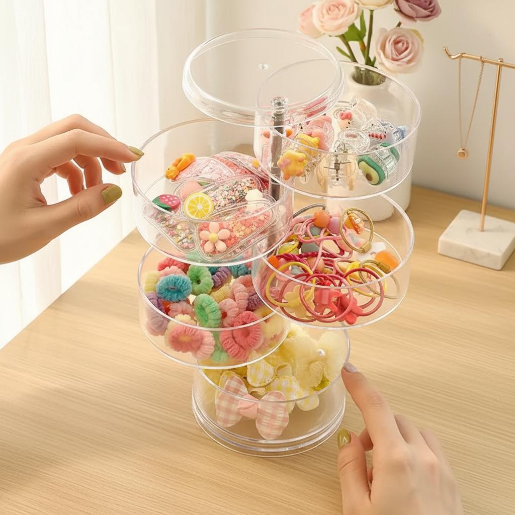 Acrylic Hair Accessories Organizer Box Elastic Hair Bands Hairpins Baby Headwear Storage Case Children's Jewelry Box