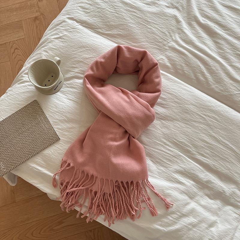 

Длинный однотонный универсальный шарф из искусственного кашемира для женщин, осенне-зимний шарф с кисточками 190x72cm