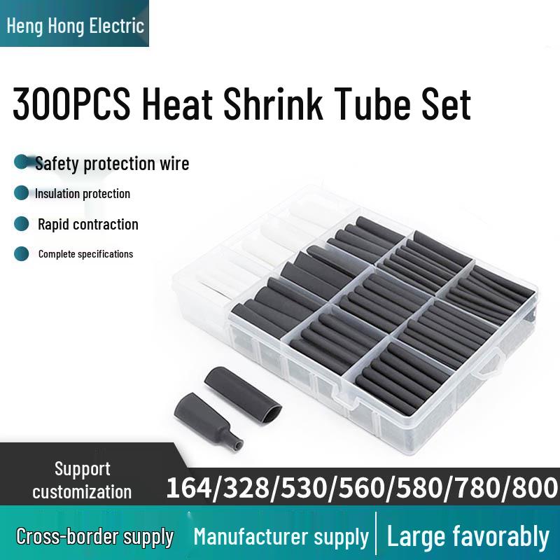 300-Piece Black & White Adhesive Heat Shrink Tube Set 3:1 Ratio - Triple Insulation
