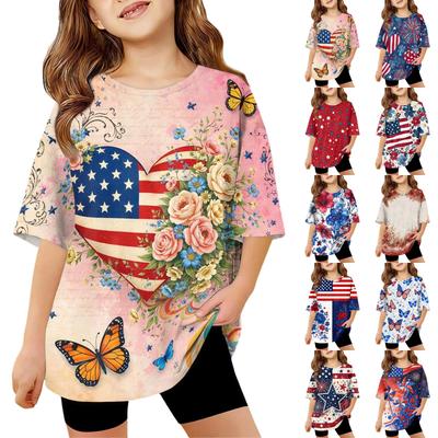 Kids Independence Day Print Round Neck Short Sleeve Casual T-shirt