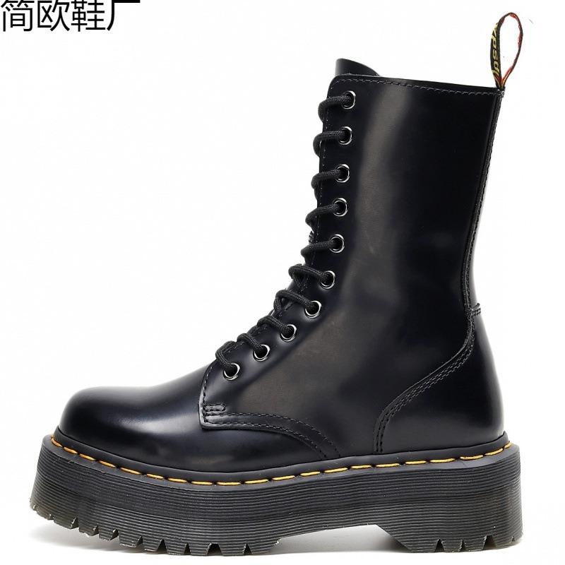 Thick bottom hole locomotive boots women's 10 side zipper British long boots muffin series