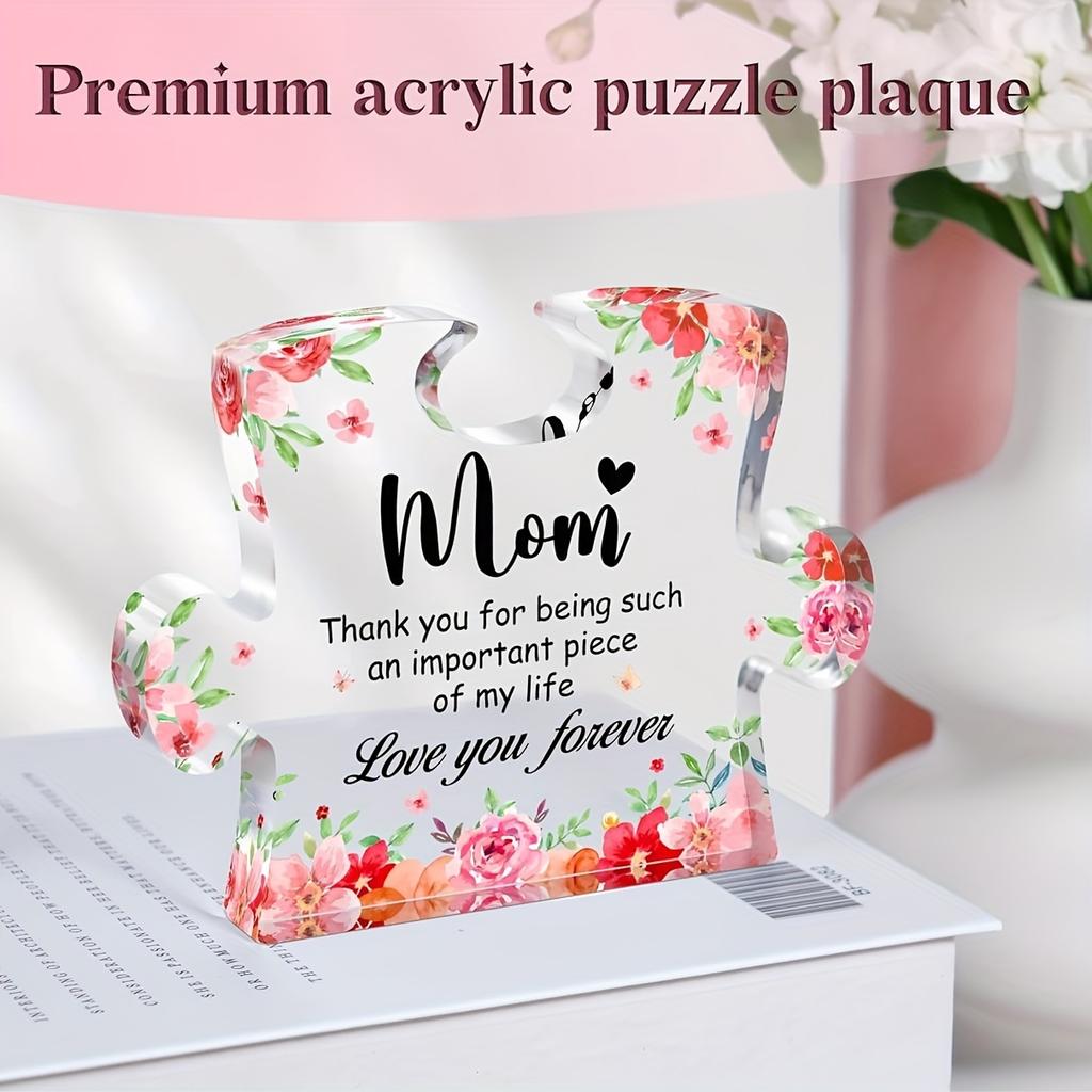 Art Deco Acrylic Puzzle Piece Plaque with Floral Design - Collectible Figurine for Mom, Love & Appreciation Message - Versatile Decoration for Kitchen