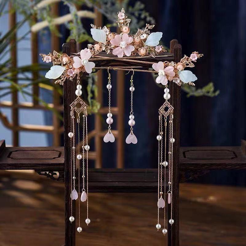 Ancient Style Hanfu Headdress Tassel Hairpin Set - Fairy-Inspired Chinese Costume Hair Accessories for Women