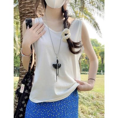 Snowflake Cotton Sling Vest for Women's Summer Wear, Loose Meat Covering Base, Round Neck Sleeveless Old Man Shirt Top